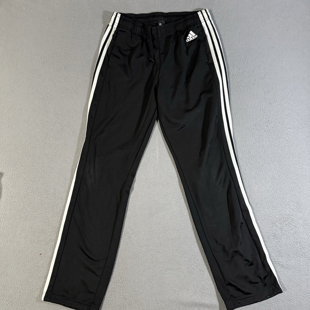 Adidas Track Pants Youth Medium Black 3-Stripes Athletic Elastic Waist
